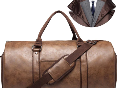 Leather Garment Travel Duffle Bag for Men