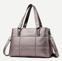 Triple Compartment Women Leather Tote Shoulder Handbag with Crossbody Strap