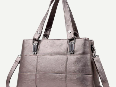 Triple Compartment Women Leather Tote Shoulder Handbag with Crossbody Strap